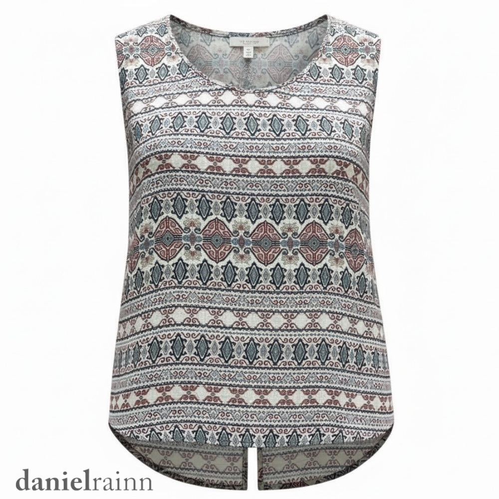 DANIEL RAINN Geometric Red Black Blue Ivory Multi Blouse Ikat Tank Top | Size XL